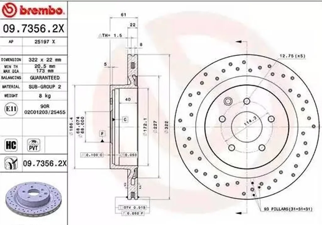 Disque de frein arrière pour 350 Z (Z33) Brembo OE 43206CD005 Sport