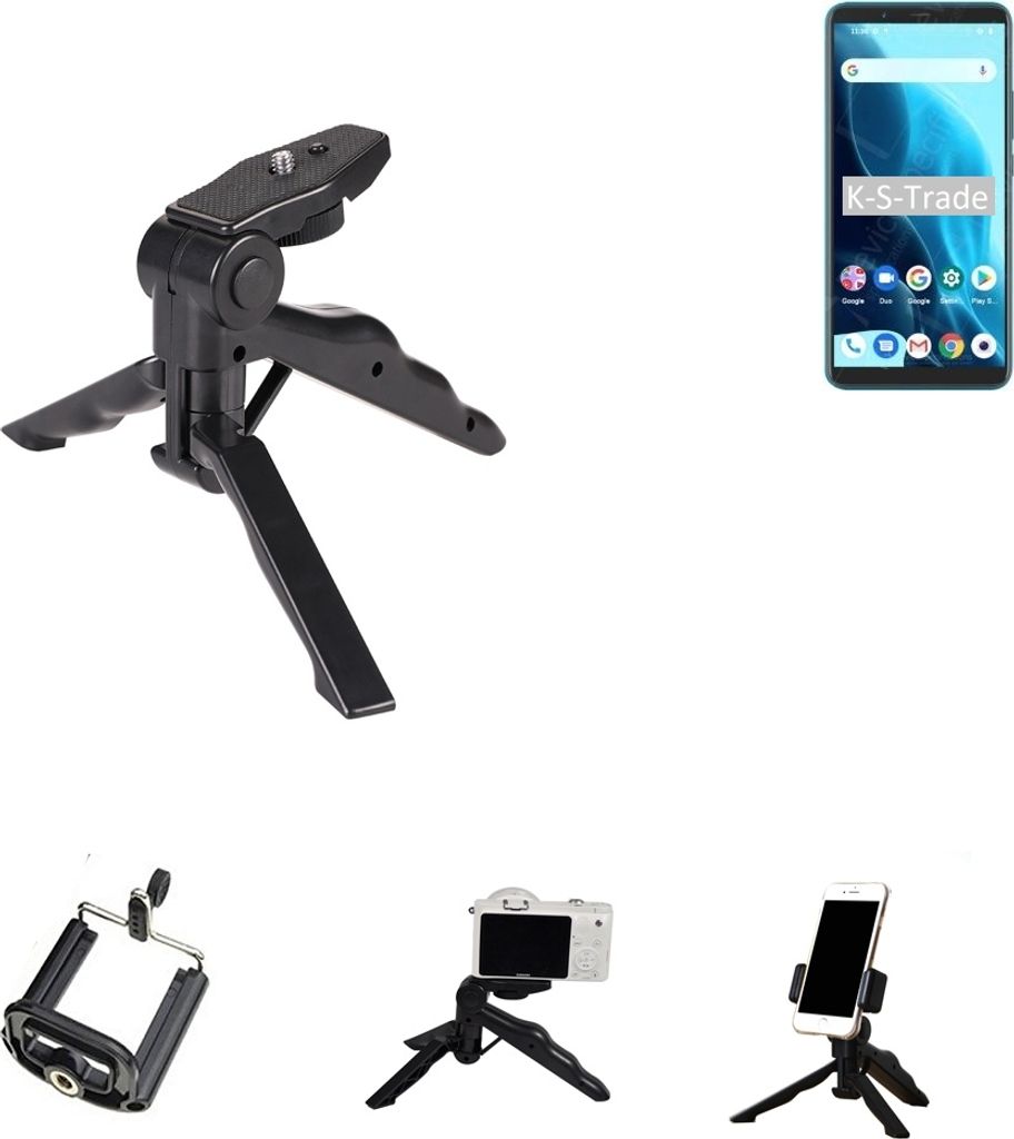 K-S-Trade Stativ Tisch-Ständer Dreibein Handy-Stativ Ständer kompatibel mit Cubot Note 9 Mini-Stativ Smartphone Tripod Handy-Stativ aus Plastik