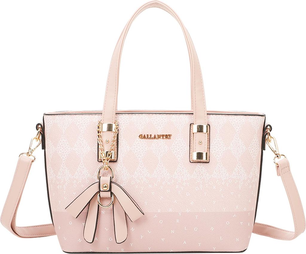 Gallantry, Shopper Damen mit Rautenmuster und gestreuter Typografie, Rosa