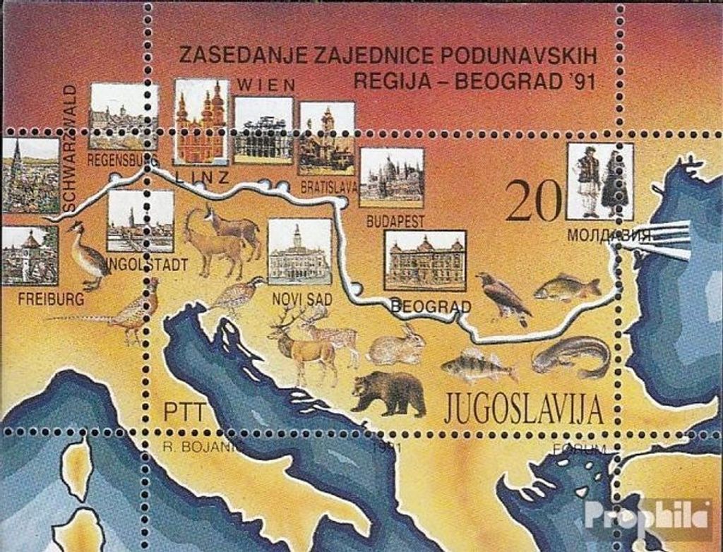 Briefmarken Jugoslawien 1991 Mi Block40 (kompl.Ausg.) postfrisch Donau-Anrainerstaaten