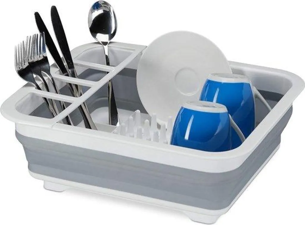 Égouttoir en silicone pour vaisselle et couverts gris blanc 40x30 cm