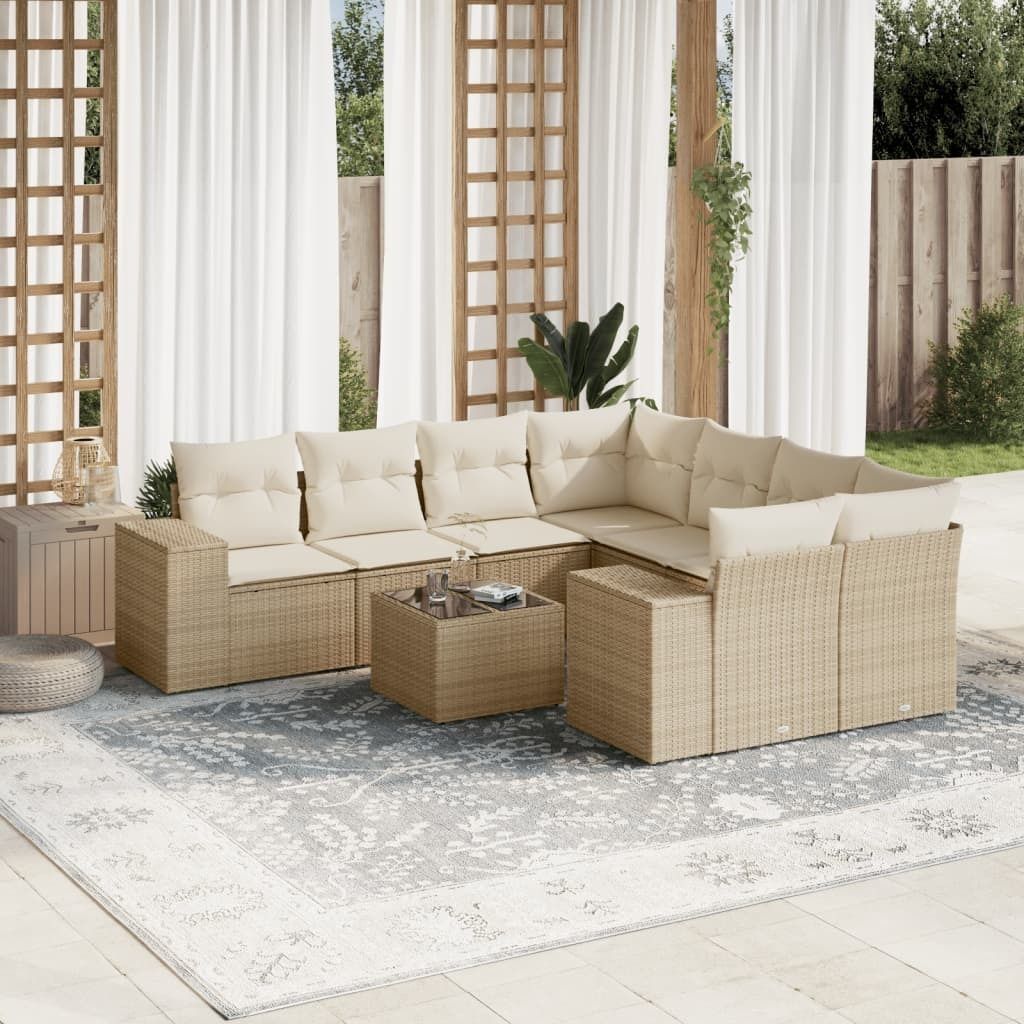Maison Exclusive - 9-tlg. Garten-Sofagarnitur mit Kissen Beige Poly Rattan