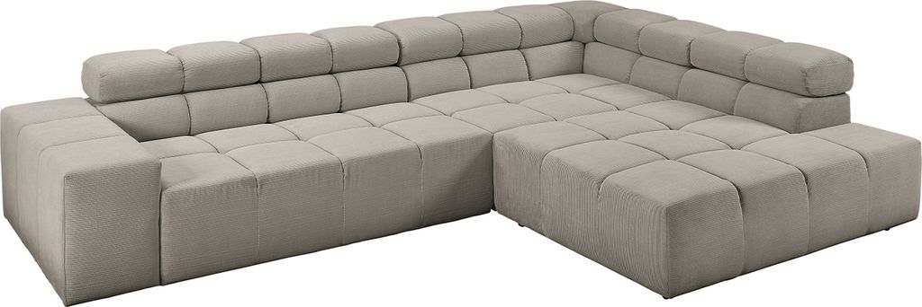 KAWOLA Sofa NEVADA Ecksofa Feincord grau Recamiere rechts