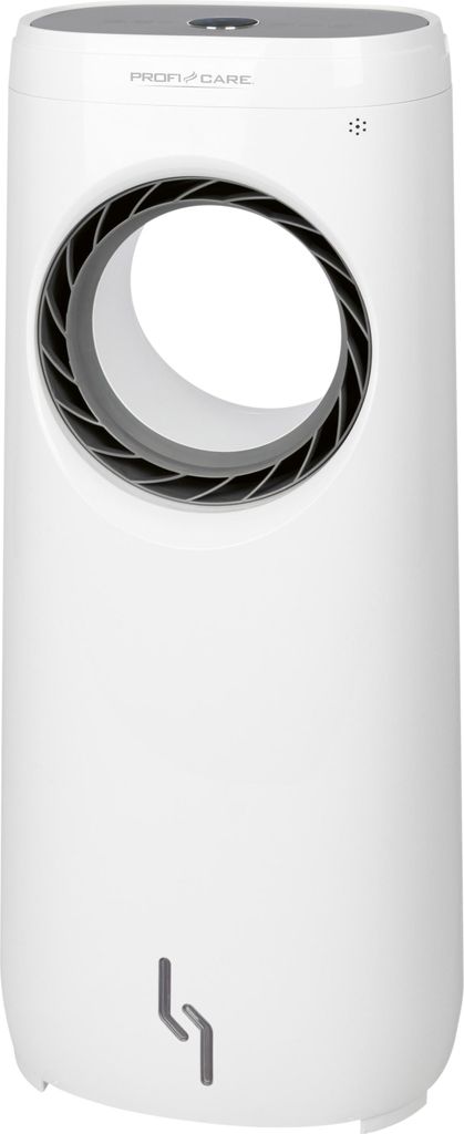 A white product with a circular vent and grey trim on a white background.