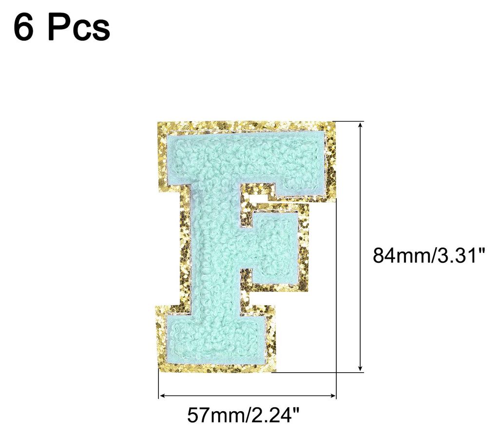 6 Stš¹ck Glitzer Buchstaben Aufn?her 8,4 cm / 3,3" Chenille Bš¹gelbilder Applikationen fš¹r Kleidung, Hš¹te, Jeans, Schuhe, Taschen (Blau, F)