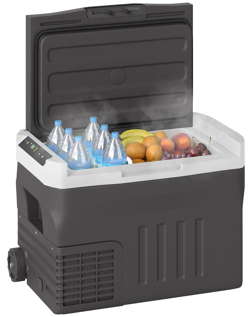 30 Liter Kompressor Kühlbox elektrische Kühlbox mit LED ECO Modus Anschluss Kühlhaltefunktion Schwarz 61x39x42 cm Kunststoff