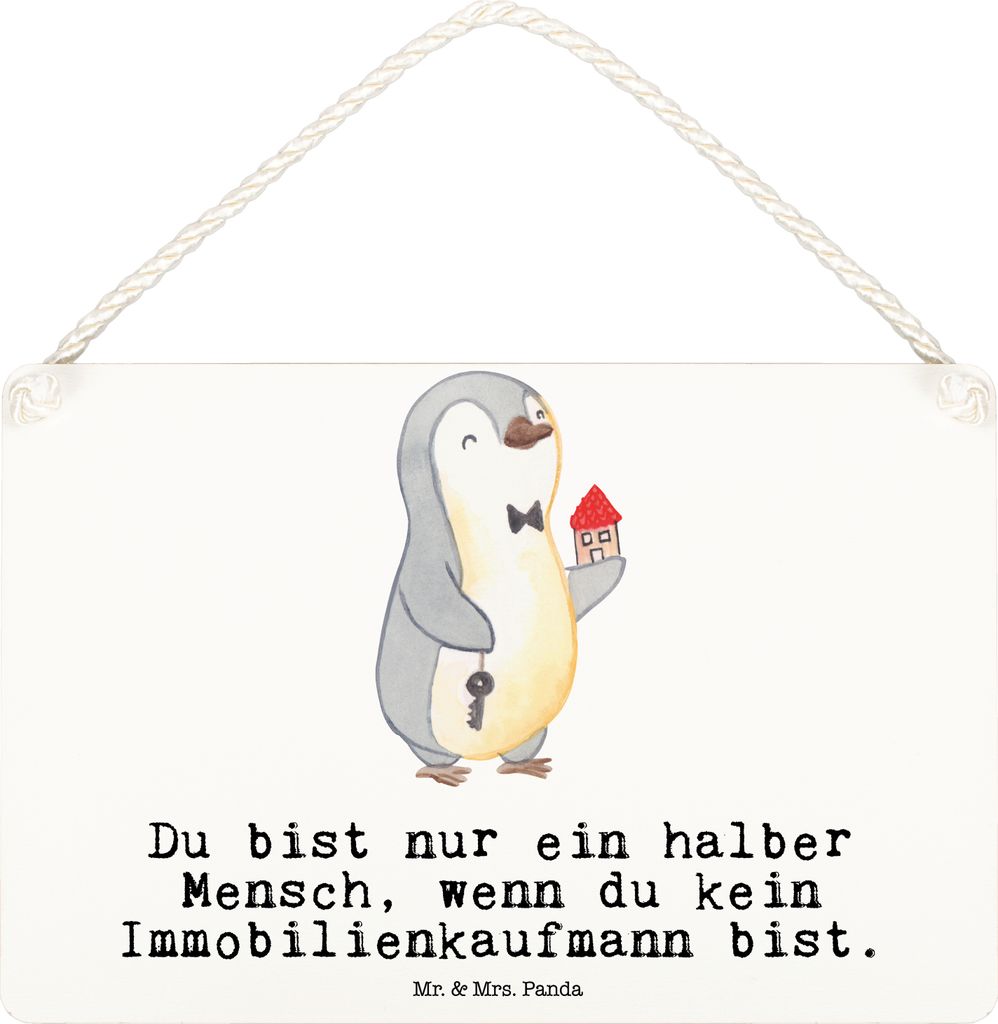 Mr. & Mrs. Panda Schild Immobilienkaufmann Herz DIN A6 - Weiß - Geschenk, Holzschild, Immobilienmakler, Türschild, Ausbildung, holzbild, kleine a...