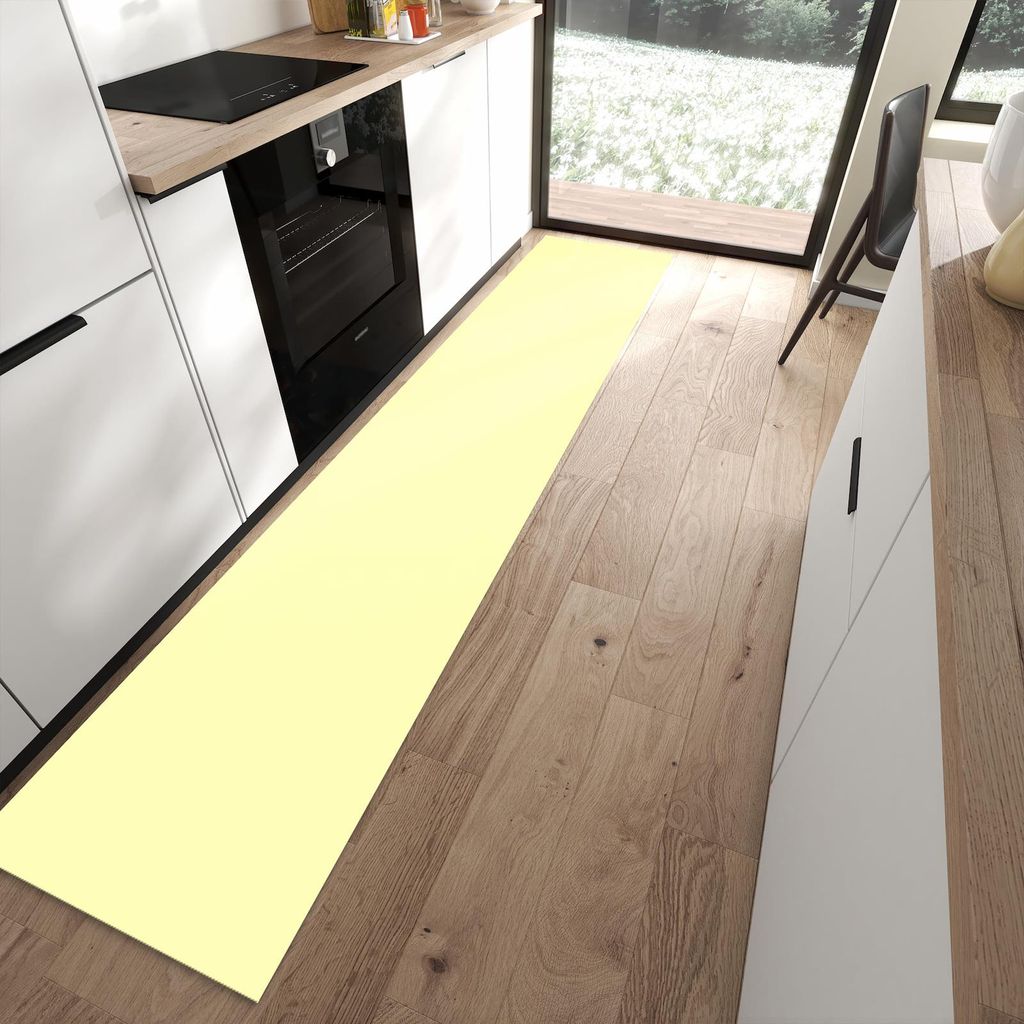Küchenteppich 60x300cm rutschfest & abwischbar PVC Läufer - Cremefarbener Hintergrund