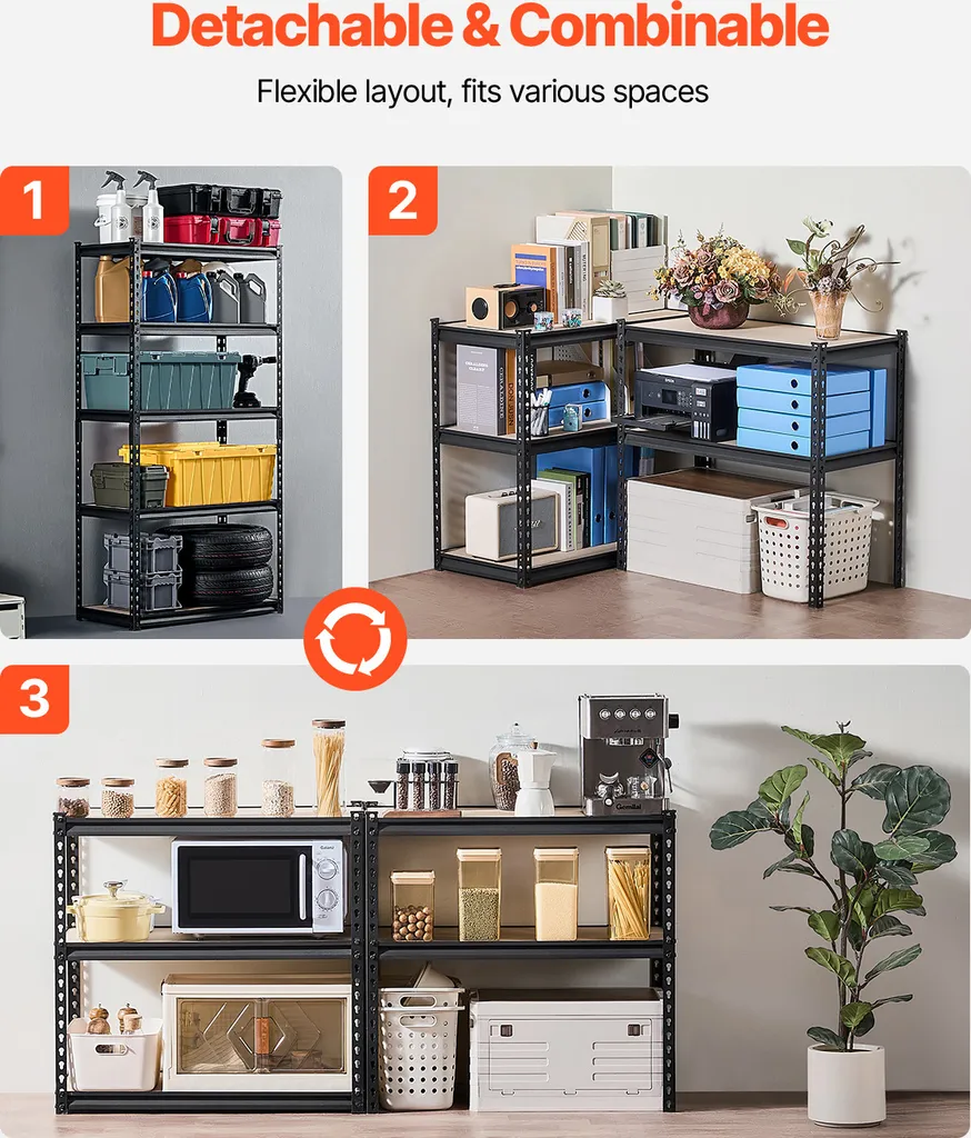 Rayonnage de Garage 5 Tablettes Modulables en Acier Noir VEVOR
