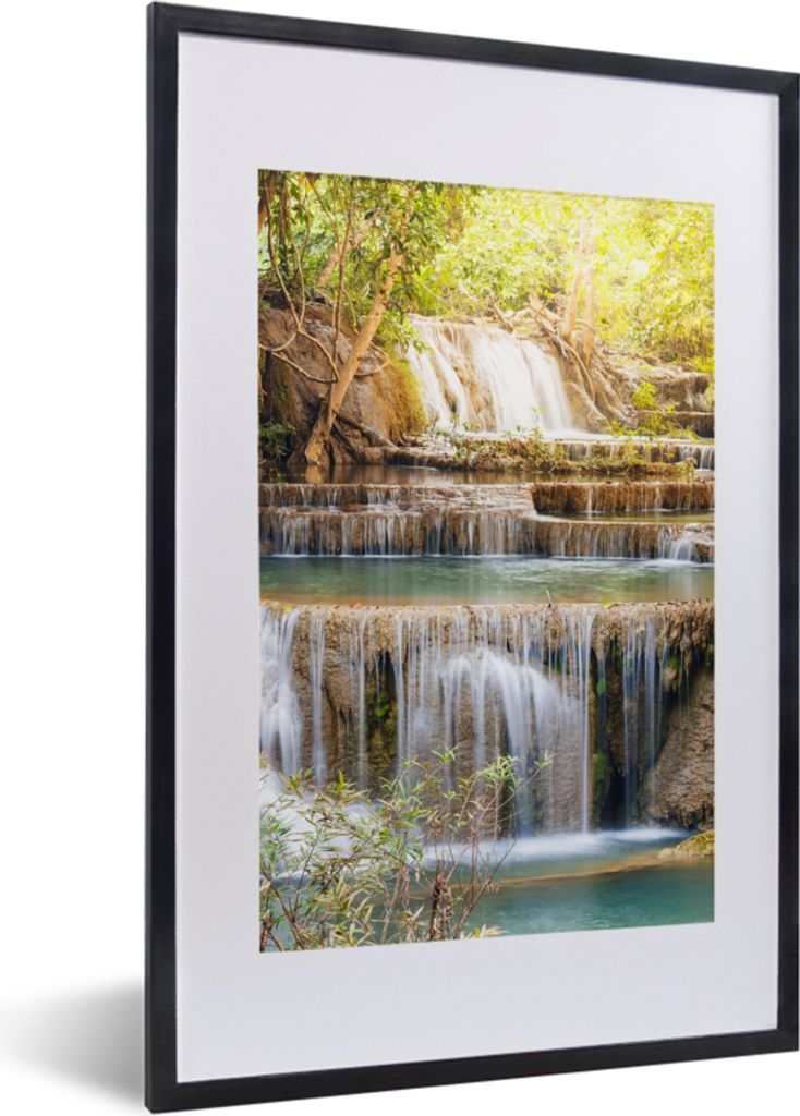 MuchoWow Gerahmtes Poster Sonne - Wasserfall - Landschaft 40x60 cm - Poster mit Schwarzem Bilderrahmen Wandposter Rahmen Foto Bilder - Poster in ...