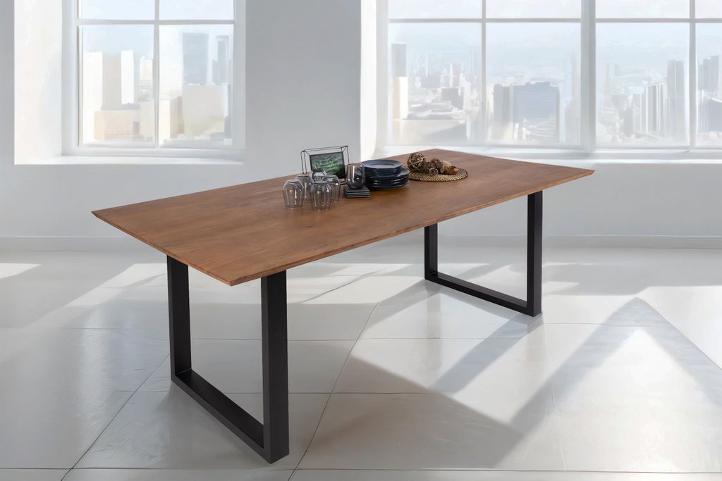 Refurbished Möbelretoure Esstisch 260x100cm Akazie massiv nussbaum Schweizer Kante U-Gestell ATLANTA