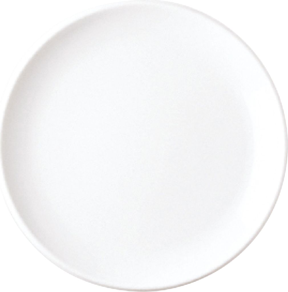A plain white plate on a white background.