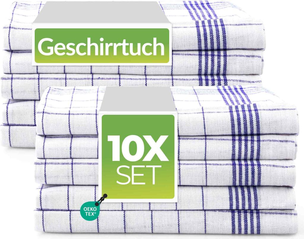 Sterzbachs Geschirrtücher 10er Basic Kariert 100% Baumwolle waschbar pflegeleicht hochwertig strapazierfähig hautfreundlich 50x70 cm Blau