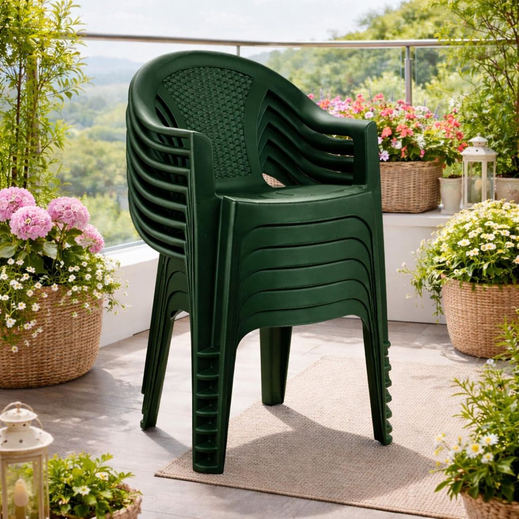 6 Stück Stapelstuhl Ischia Rattan-Optik Grün
