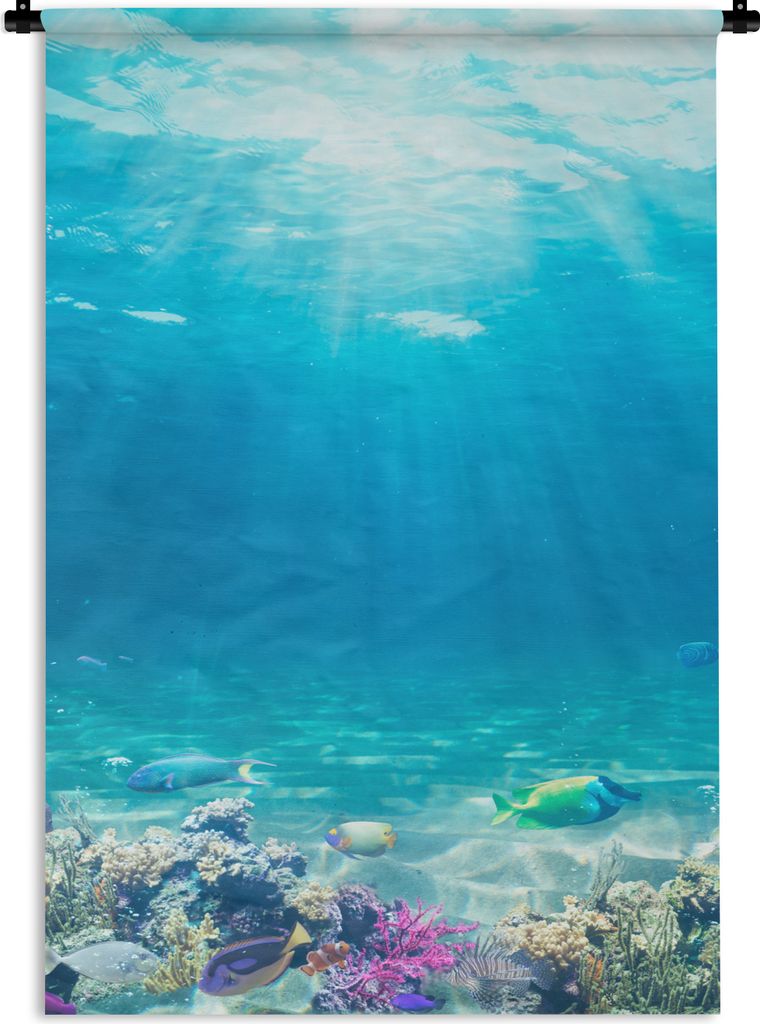 MuchoWow Wandteppich Wandbehang Unterwasserwelt - Meerestiere - Wasser - Korallen - Blau 120x180 cm Tapisserie Dekoration Wandtuch - Schlafzimmer...