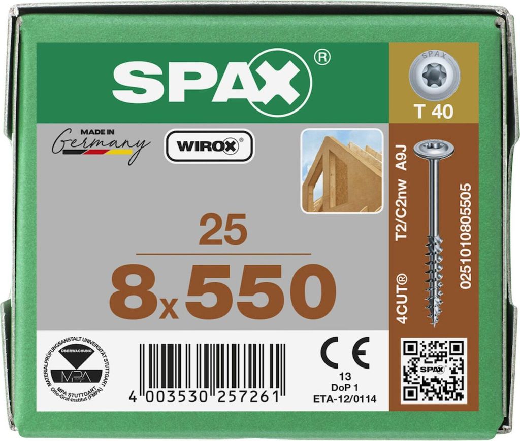 Spax Tellerkopf T-STAR+ 8,0 x 550/80 Wirox 25 Stk