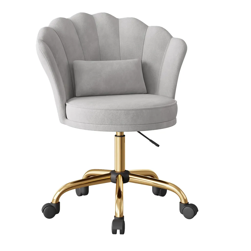 Siège de bureau réglable en velours gris avec dossier ergonomique fleuri
