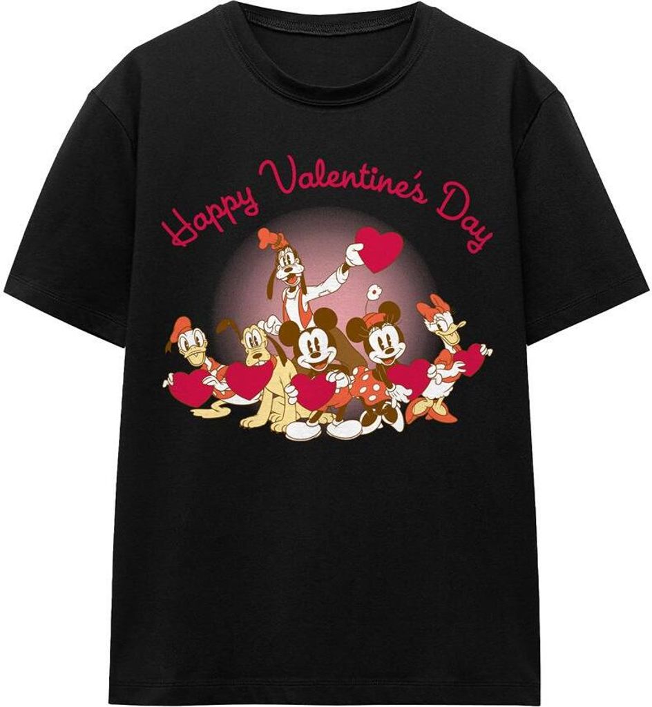 Mickey Mouse - "Happy" T-Shirt für Herren/Damen Uni - Valentinstag TV17254 (XXL) (Schwarz)