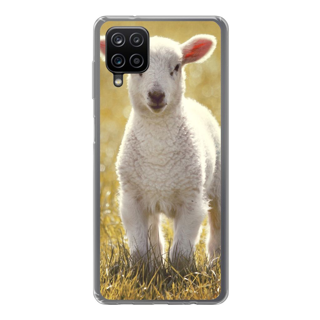 MuchoWow Handyhülle Schutzhülle Hülle für Samsung Galaxy A12 Lamm - Gras - Sonne Silikon Softcase Handy Hülle - Bild