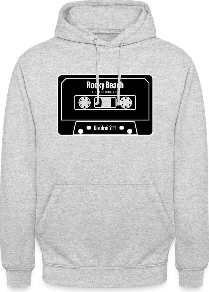 Spreadshirt Die drei Fragezeichen Rocky Beach Kassette Uni Hoodie, 3XL, Hellgrau meliert