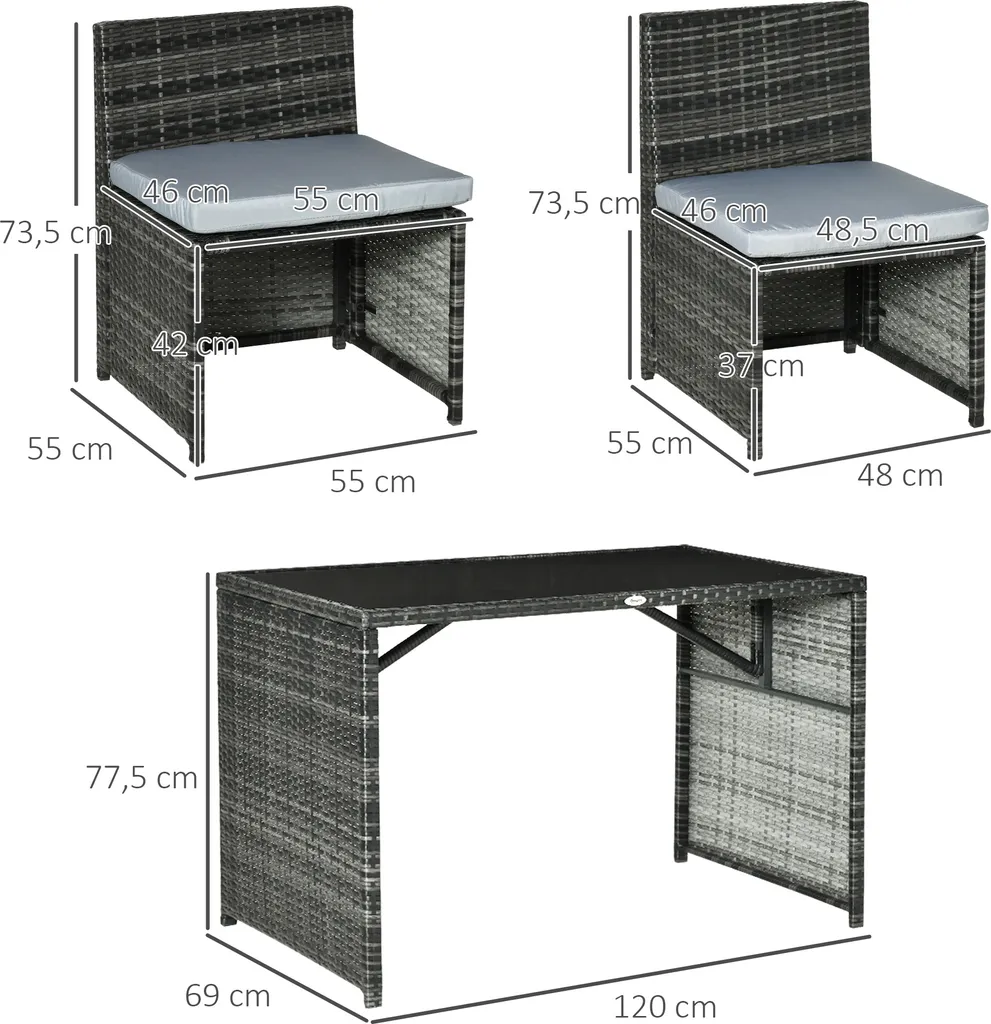 Ensemble de Jardin en Polyrotin Gris avec Structure Acier 5 Pièces Chic - 3