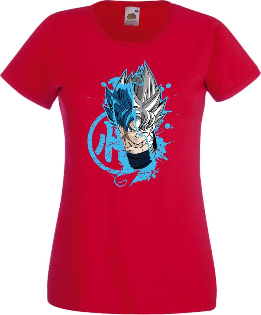 Damen T-Shirt Anime Manga Dragon Anime Manga Ball Z Goku Super Saiyan 01 Saiyan, Lady L / Rot