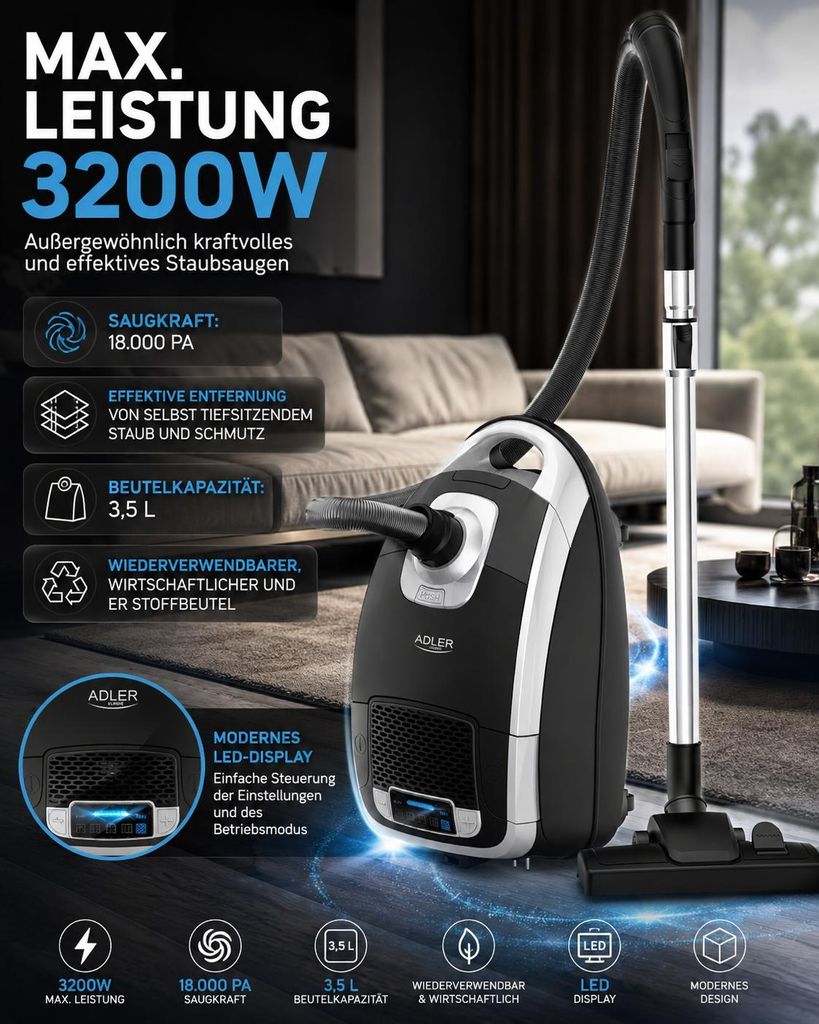 ADLER EUROPE 7069 - digital gesteuerter Staubsauger de bags Produktbild 