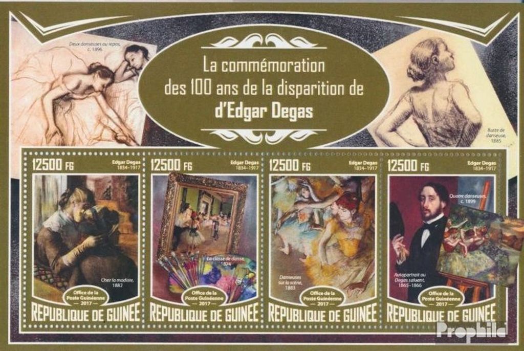 Briefmarken Guinea 2017 Mi 12441-12444 Kleinbogen (kompl. Ausgabe) postfrisch Edgar Degas