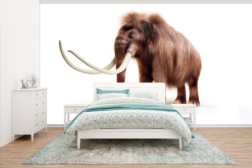 MuchoWow Fototapete für Wohnzimmer oder Schlafzimmer Wandtapete Vinyl Motivtapete Illustration eines Mammuts vor einem weißen Hintergrund - 395...