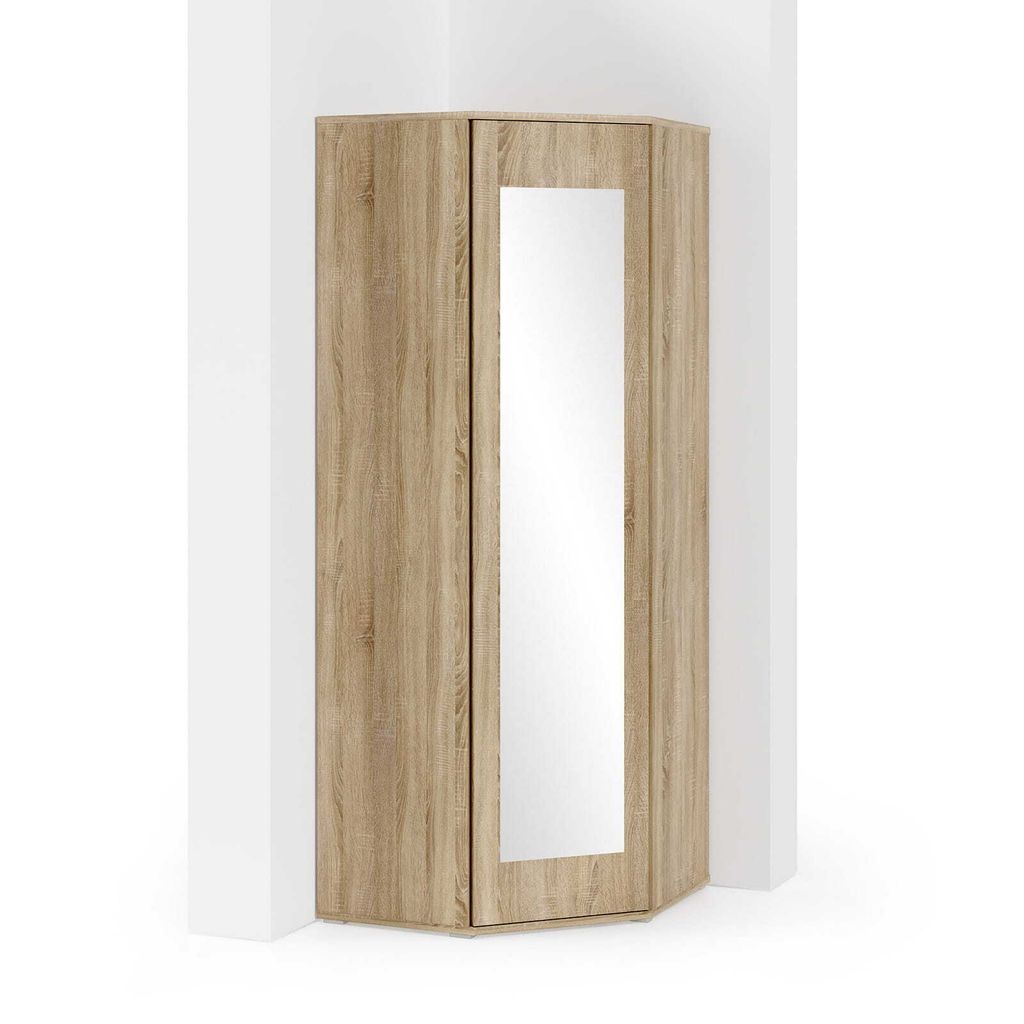 Eckschrank "Modulo", Kleiderschrank mit Spiegel, Sonoma Eiche Matt