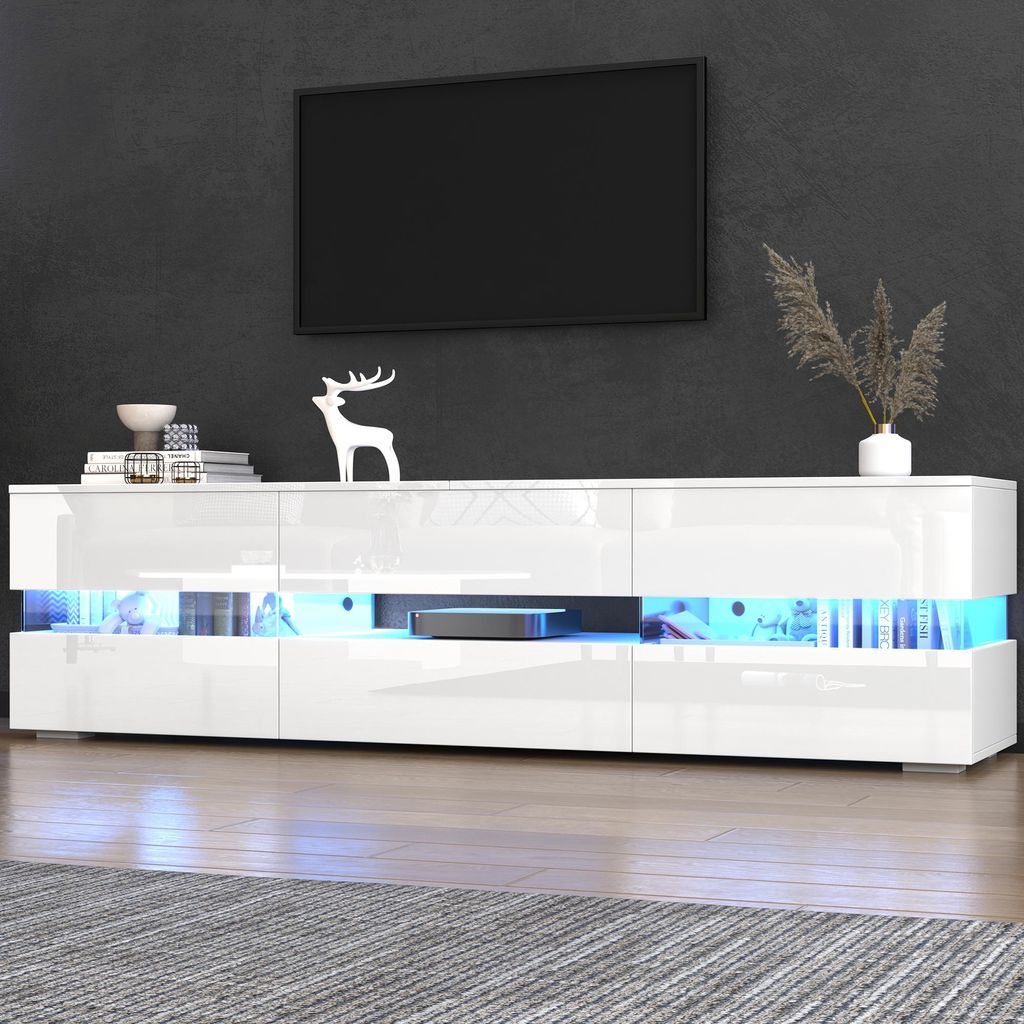 OKWISH Meuble TV Moderne avec LED - 2 Portes et 1 Tiroir, Image du produit 