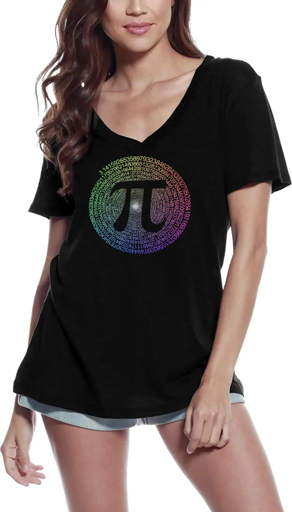 Damen Grafik T-Shirt V-Ausschnitt Buntes Pi-Symbol 314 Mathe – Colorful Pi Symbol 314 Math – Öko-Verantwortlich Vintage Jahrgang Kurzarm Lusti...