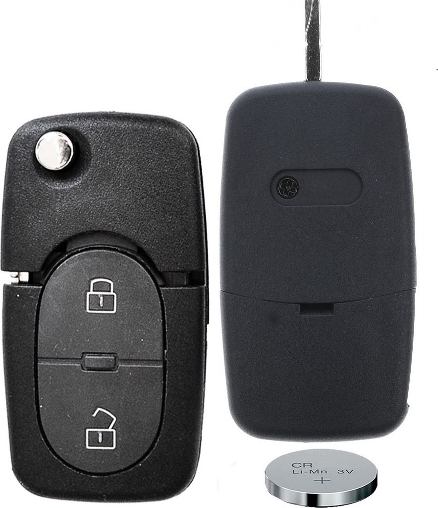 Klapp Schlüssel Gehäuse Funkschlüssel Fernbedienung Autoschlüssel 2 Tasten + 1x CR2032 Batterie kompatibel mit Audi