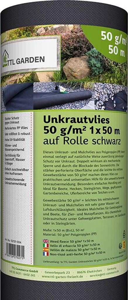 TTL GARDEN unkrautvlies 50m² 1x50m schwarz gartenvlies Produktbild 