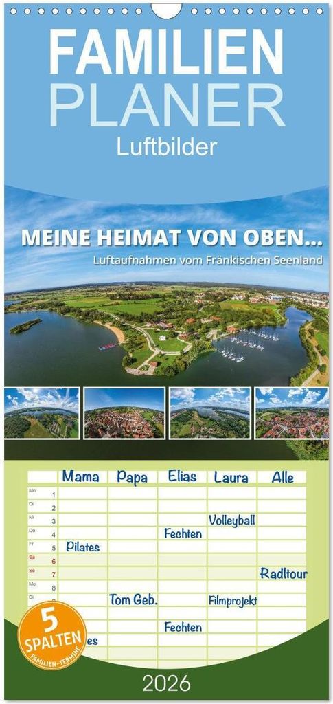 Familienplaner 2026 - Meine Heimat von oben ... Luftaufnahmen vom Fränkischen Seenland mit 5 Spalten (Wandkalender, 21 x 45 cm) CALVENDO