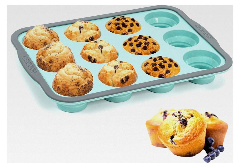 Muffin Backform für 12 Muffins in Standardgröße, Silikon Muffinform mit Metallrahmen, Antihaftbeschichtet, geeignet für Cupcakes, Brownies, Pud...