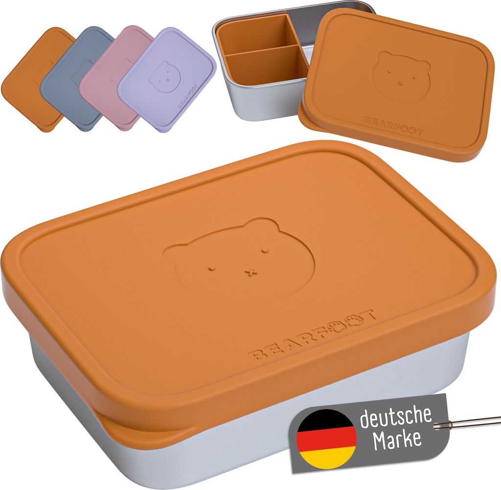 Brotdose Kinder Edelstahl mit Einsatz, BPA frei, Lunchbox, Bento box, Brotbox, Brotdose Mädchen & Jungen, Snackbox, Vesperbox - Braunv700ml