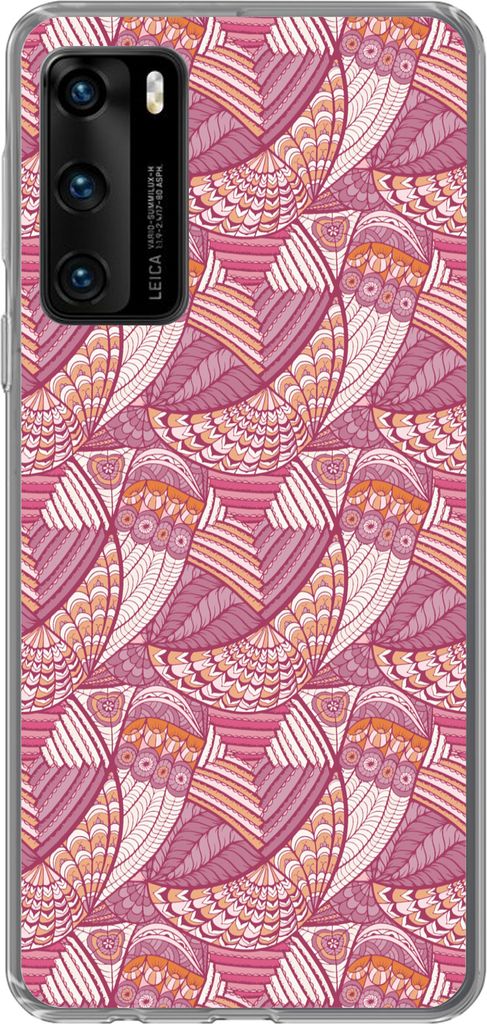 MuchoWow Handyhülle Schutzhülle Hülle für Telefoonhoesje Huawei P40 Mädchen - Federn - Rosa - Muster - Mädchen - Kinder - Kinder Silikon So...