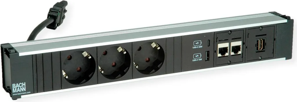 Multiprise Encastrable 3 Prises 2 CAT6a HDMI et USB 22W Bachmann CONI