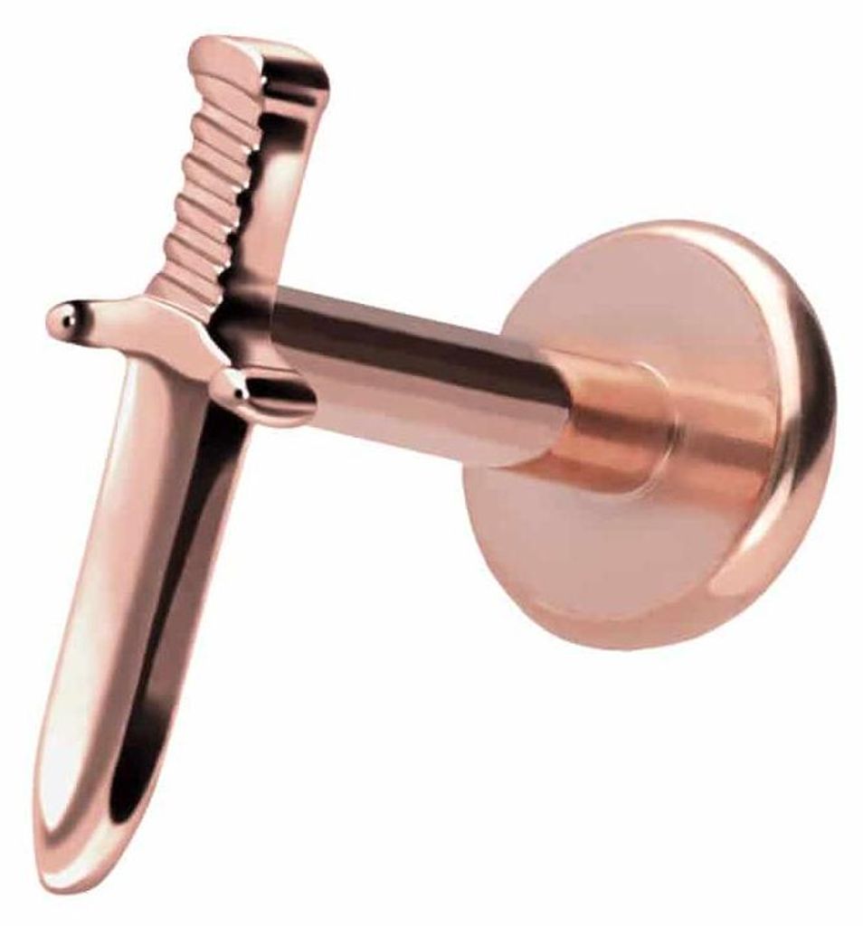 Ohrpiercing, Nasenpiercing Titan Labret mit Push Fit SCHWERT RoséGold Stablänge: 10mm | Stabstärke: 1,2mm