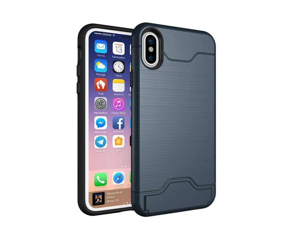 Custodia per telefono cellulare per Apple iPhone X 5,8 pollici TPU caso ibrido per stare in piedi con slot per schede