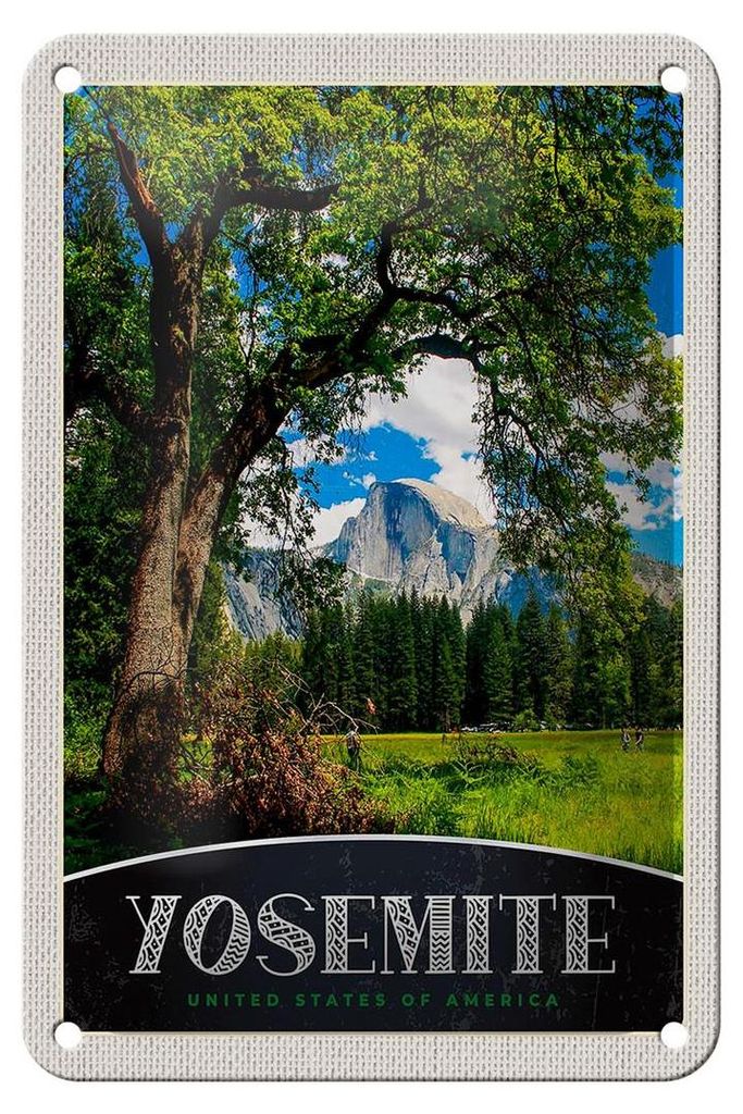 Blechschild Reise 12x18cm Yosemite Amerika Natur Bäume Gebirge Schild