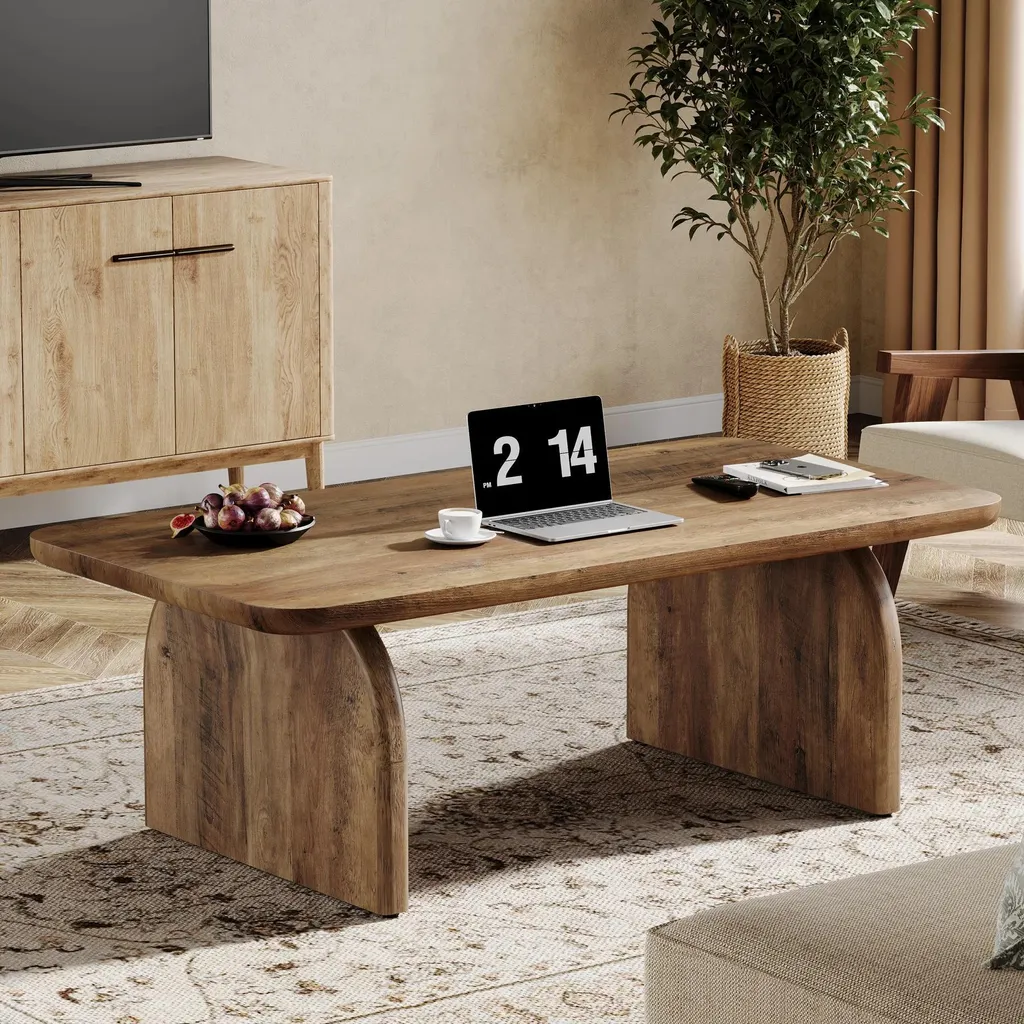 Table basse robuste en bois brun rustique 120 cm - Style campagne
