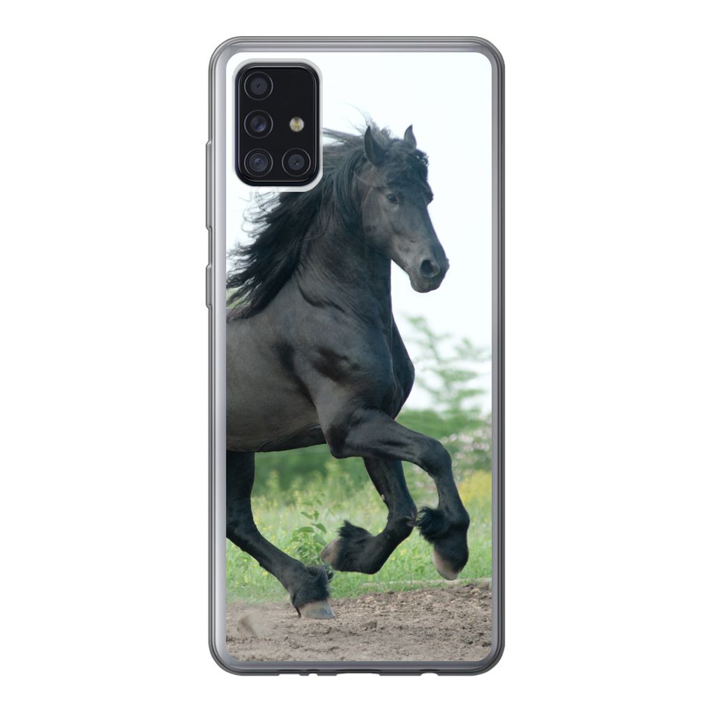 MuchoWow Handyhülle Schutzhülle Hülle für Samsung Galaxy A52 5G Pferd - Schwarz - Natur Silikon Softcase Handy Hülle - Umschlag
