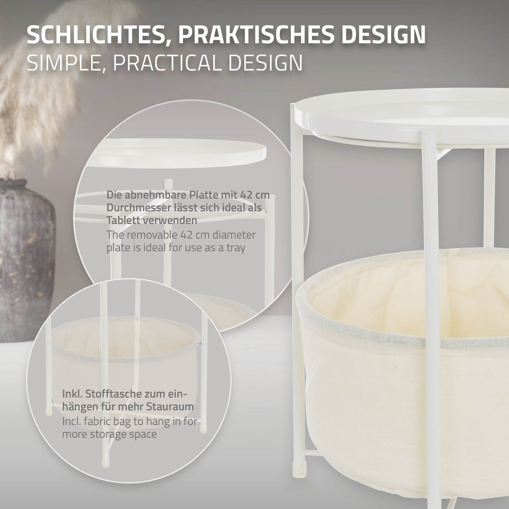 ML-Design Beistelltisch rund mit Stoffkorb & abnehmbarer Produktbild 3