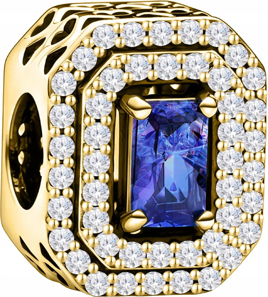 Charm Perla Blu in Argento 925 con Oro e Zirconi - Qualità Garantita