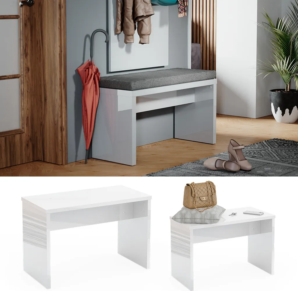 Banc Vicco Viola Blanc 90cm - Solution Assise Stable pour Coin Coiffeuse
