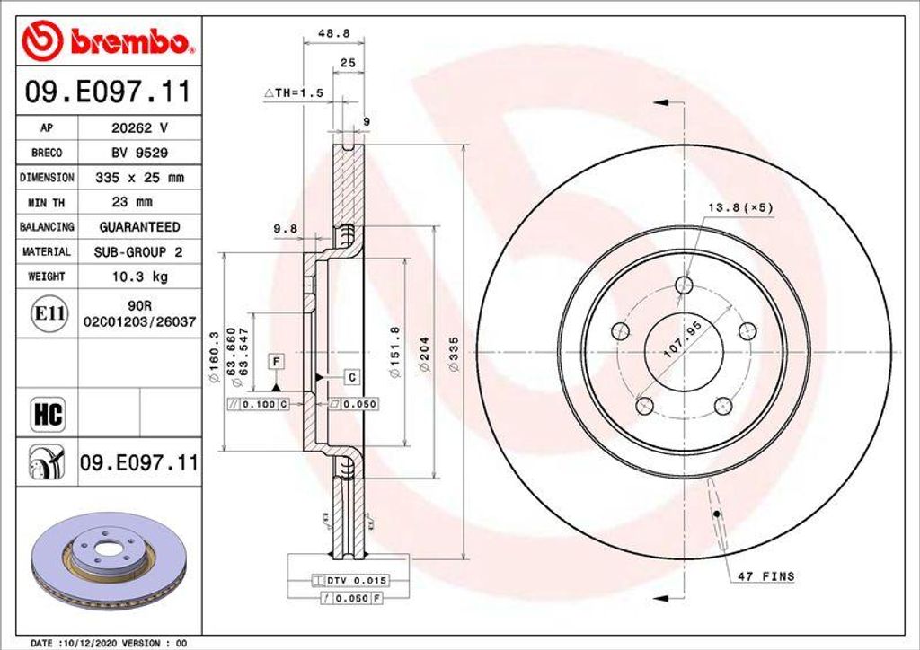 BREMBO 09.E097.11 Bremsscheibe OE 2024595 kompatibel mit Focus