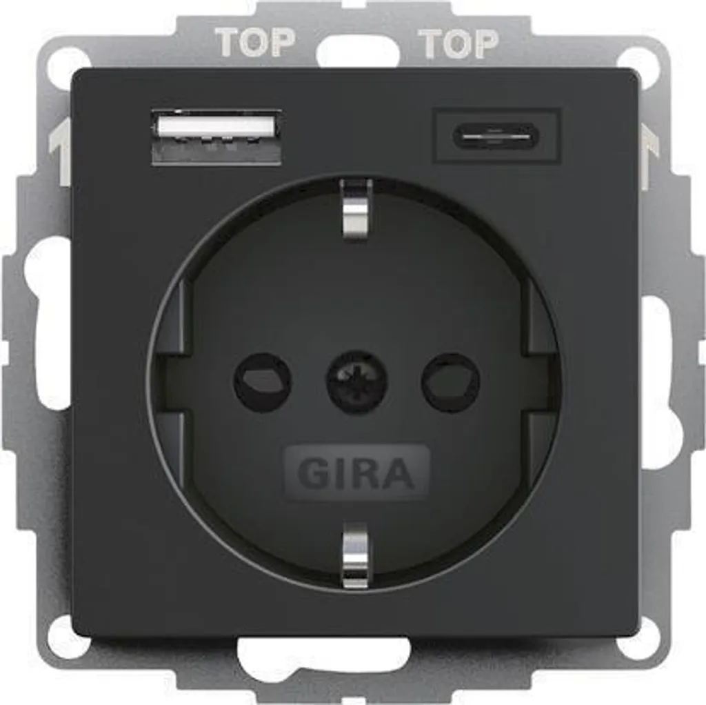 Gira Steckdose+USB Noir 2459005 : Prise de Courant avec Chargeur USB Intégré