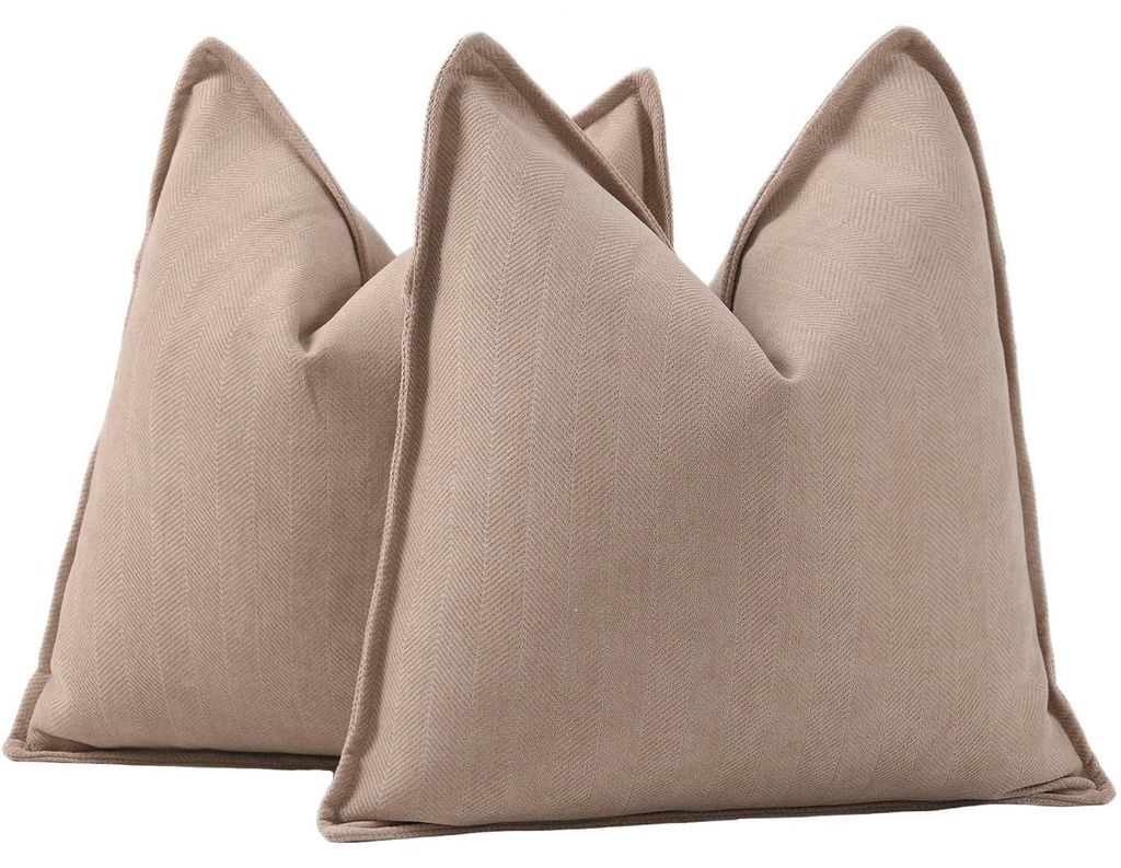 Set mit 2 Chenille-Kissenbezügen, weiche Dekokissenbezüge, kamelfarben, quadratisch 65 x 65 cm